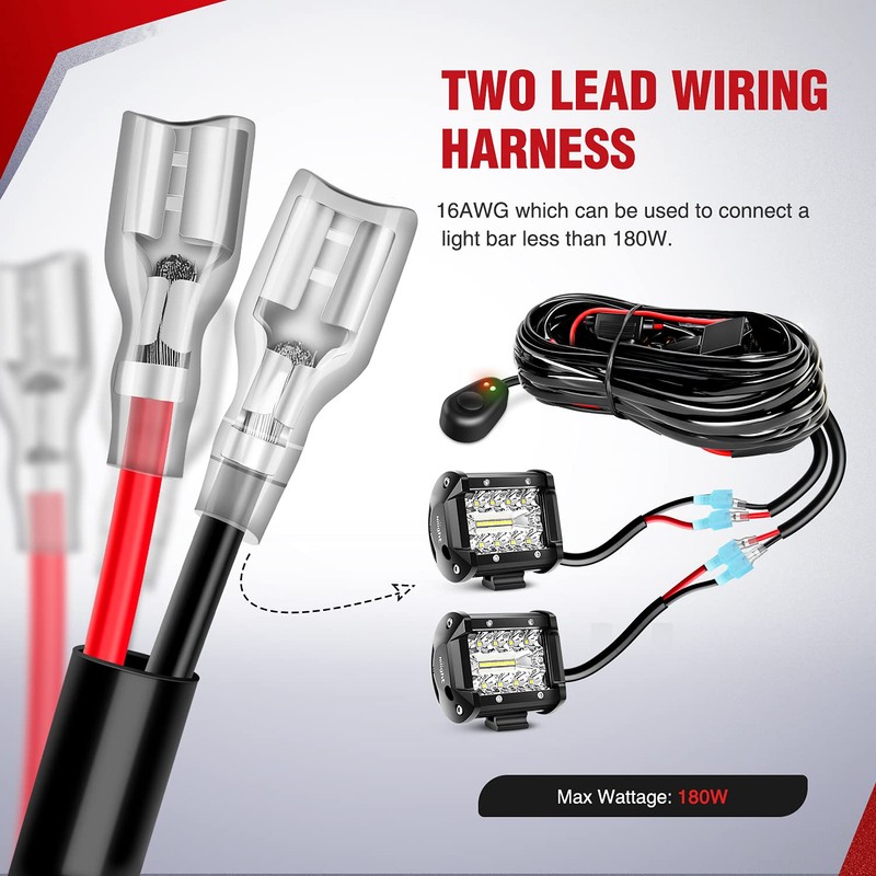 Nilight 16AWG Off-Road LED Light Bar Wiring Harness Kit 12V
