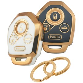 RUNZUIE 2Pcs TPU Smart Key Fob Cover for 2024 2023 2022 -2013 Subaru Outback Impreza Crosstrek Legacy Forester Tribeca WRX XV Crosstre (Black/White(Golden))