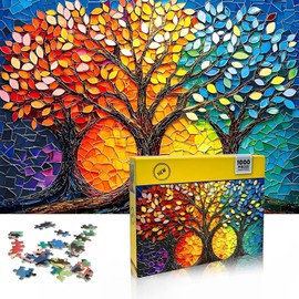 Rompecabezas de Vidrieras Del Árbol de la Vida, 1000 Piezas Rompecabezas para Adultos, Rompecabezas Difíciles y Desafiantes, Juegos Creativos y Regalos para Fiestas, Para la Decoración Del Hogar