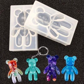 YODOOLTLY Resin Molds - 4 PCS 3D Teddy Bear Mould Pendant Jewelry Making Silicone Molds for Epoxy Resin Casting DIY Crafts