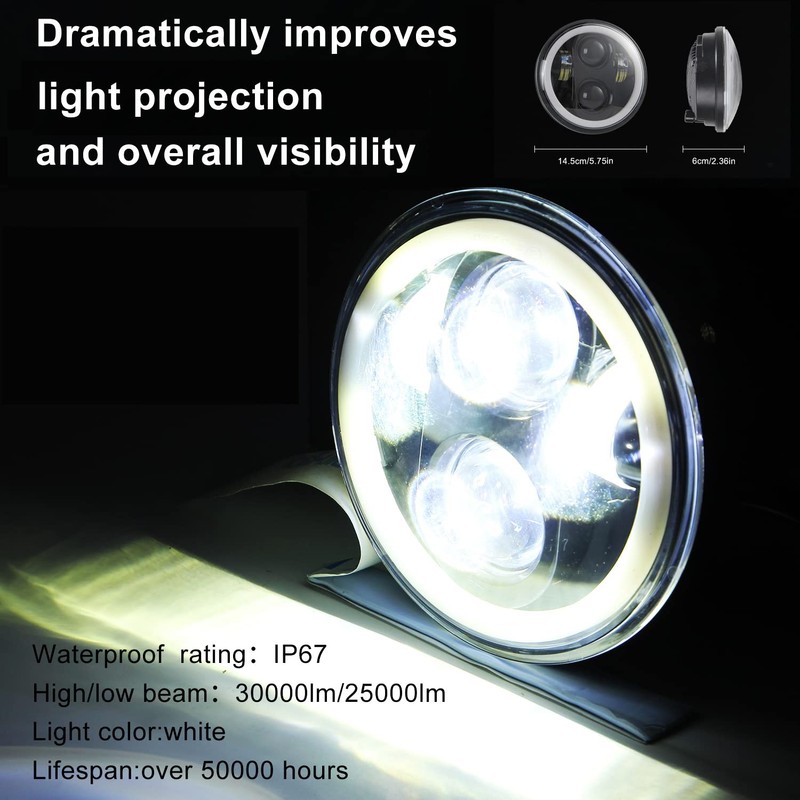 5.75 inch LED Headlight Motorcycle Projector Headlamp Super Wide Angle