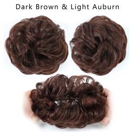 Gangel Hair Bun Curly Wavy Hair Extensions Ponytail Synthetic Hair Fibers Elastic Half Updo Hairpieces Hair Wig Scrunchies For Women and Girls(Pack of 1) (Dark Brown & Light Auburn(17#))