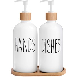 MOMEEMO White Soap Dispenser Set, Contains Hand and Dish Soap Dispenser, Suitable for Kitchen Decor. (White)