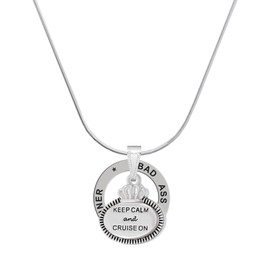 Delight Jewelry Silvertone Keep Calm and Cruise On - Silvertone Bad Mother Runner Message Ring Necklace, 18"