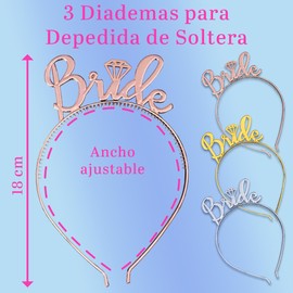GRUPO CARNAVALLIA Paquete 3 Diademas de Plástico para Despedida de Soltera Bride Colores Metálicos Dorado Fucsia Oro Rosa Accesorio para Bachelorette Party