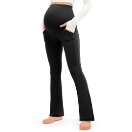 JOYSPELS Smooth Feeling Maternity Bootcut Pants with Pockets Over The Belly Pregnancy Yoga Pants for Work Casual Black