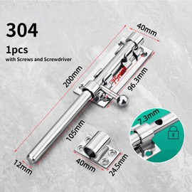 Bolt Bolt Stainless Steel Sliding Lock for Sliding Gates, Door Bolt 304 Stainless Steel with Padlock Hole, Door Bolt Stainless Steel Gate Latch, Sliding Bolt Lock with Screws, Screwdriver