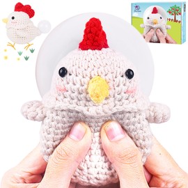 Crochetta Crochet Kit for Beginners, Squeeze Bubble Amigurumi Crocheting Kits w Step-by-Step Video Tutorials, Knitting Starter Supplies for Adults Kids, Anxiety Relief Bubble Chicken (40%+ Yarn)