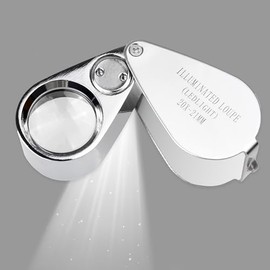 20X Illuminated Jeweler LED UV Lens Loupe Magnifier with Metal Construction and Optical Glass, with Kare and Kind Retail Package (20X x 21 mm, Silver)- 2 pcs