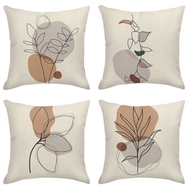 Sanwarm Throw Pillow Covers Home Decor Set of 4 Pillow Cases Decorative 20 x 20 Inches Outdoor Cushion Couch Sofa Pillowcases Botanical Boho Plant Natural Leaf