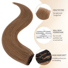 S-noilite Clip-In Real Hair Extensions, Light Brown, 35 cm, 66 g, Straight, 3 Pieces