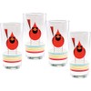 Charley Harper Glasses Cardinal Close-Up with Stripes (Set of 4)