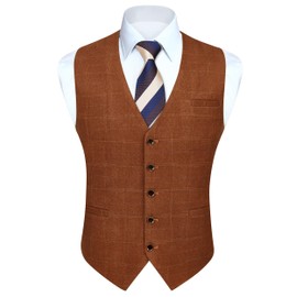 HISDERN Men's Burnt Orange Waistcoat Formal Wedding Waistcoats Cotton Plaid Classic Check Party Business Suit Vest,Burnt Orange,4XL