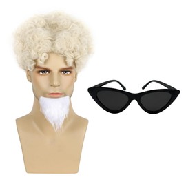 ATAYOU Mens Blonde Curly Wig with Goatee Beard and Glasses for Halloween Cosplay Costume Accessories