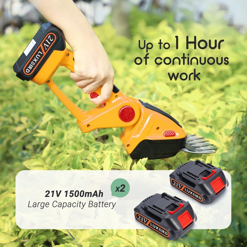 LUXBIRD 2-in-1 Mini Hedge Trimmer Cordless,Light Handheld Grass Trimmer, Electric
