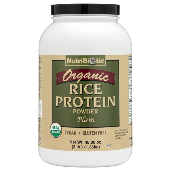 NutriBiotic Certified Organic Rice Protein Plain, 3 Pound | Low Carbohydrate Vegan Protein Powder | Raw, Certified Kosher & Keto Friendly | Made without Chemicals, GMOs & Gluten | Easy to Digest