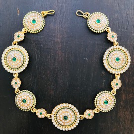 THE OPAL FACTORY Traditional Rajasthani Gold Plated AD Minakari Sheeshphool Matha patti in for Women (Green)