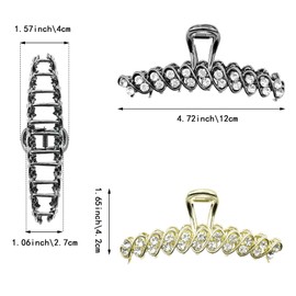 2 PACK Metal Hair Claw Clips with Rhinestones Vintage Metal Hair Jaw Clip Nonslip Hair Claw for Women Thick Hair & Thin Hair