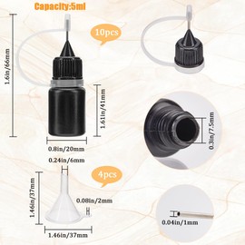 GORGECRAFT 10Pcs Black Precision Tip Applicator Bottles 5ml Plastic Needle Tip Squeeze Glue Bottles with 4Pcs Mini Funnels for Paint Paper Quilting Craft Glue Ink Liquid Acrylic Painting