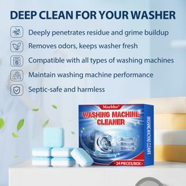 Washing Machine Cleaner Tablets 24 Pack - Deep Cleaning & Descaler for HE Front Load & Top Load Washers, Removes Odor, Residue & Pet Hair, Septic Safe, Eco-Friendly Deodorizer -1 Year Supply