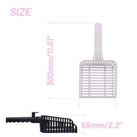 YXQ 2Pcs Litter Scoop for Cats Plastic Durable Deep Shovel Small Holes and Long Handle for Sifting Kitty Litter (White+Black)