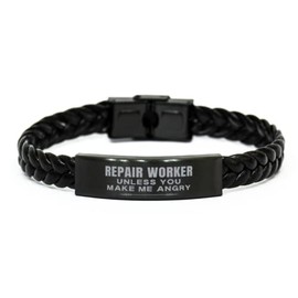 Funny Repair Worker Gifts Repair Worker Braided Leather Bracelet Birthday Gifts for Coworker, Repair Worker Unless you make me angry Graduate Sarcastic Gifts Best Repair Worker Birthday Christmas