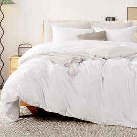 NEXHOME PRO Duvet Cover Set California King Linen Look Textured Cream White Organic Natural 100% Washed Cotton Duvet Cover 3 Pieces Bedding Set with Zipper Closure, Breathable, Soft (No Comforter)