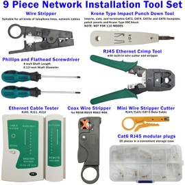 9-in-1 Network Toolkit with RJ45 Ethernet Crimping Tool, Punch Down Tool, Networking Cable Tester, RJ45 Connectors, and Wire Strippers with Carrying Case - EX ELECTRONIX EXPRESS
