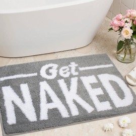 KOEXM Get Naked Bath Mat Cute Bathroom Rugs 16" x 24", Funny Bath Mat Non-Slip Absorbent Machine Washable Small Bathroom Shower Rug, Grey