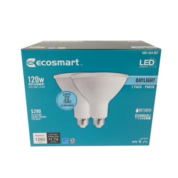 EcoSmart 120W Equivalent Daylight PAR38 Dimmable LED Flood Light Bulb (2-Pack)