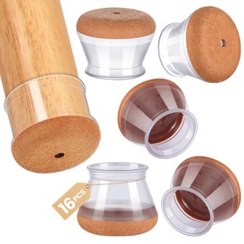 16Pcs Chair Leg Floor Protectors for Hardwood Floors - Silicone Felt Furniture Pads - Chair Leg Caps - Clear Rubber Chair Sliders - L(Fit:1.1"-1.6")