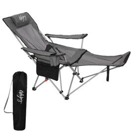 #WEJOY 2-in-1 Reclining Camping Chair with Footrest for Adults Folding Lounge Chair with Adjustable Backrest Lightweight Camping Chairs Heavy Duty Camp Chairs for Outdoor (1, Grey Black)