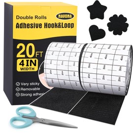 20ft x 4 Inch Heavy Duty Adhesive Hook and Loop Tape, Carpet Anti Slip Rug Gripper, Wall Hanging Tape, Couch Cushion Grip, Multi-Purpose Hook and Loop Strips -Black