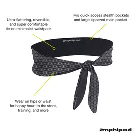 Amphipod TieNgo Stash Belt, Minimalist Runners Storage Waistpack Belt for Running, Jogging & Walking - Black/Reflective - OS