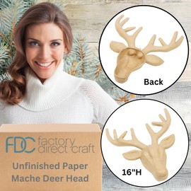 Unfinished Paper Mache Deer Head by Factory Direct Craft - Premade Reindeer Sculptures for Christmas Decorations and Holiday Crafting (16 inches High)