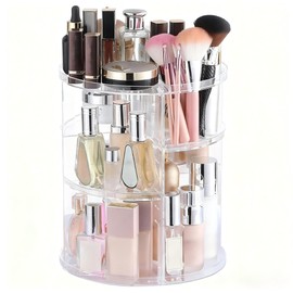 Organizador de Maquillaje Giratorio 360- Porta Cosméticos Ajustable  Caja de exhibición de acrílico, caja de almacenamiento para baño, tocador,...    
