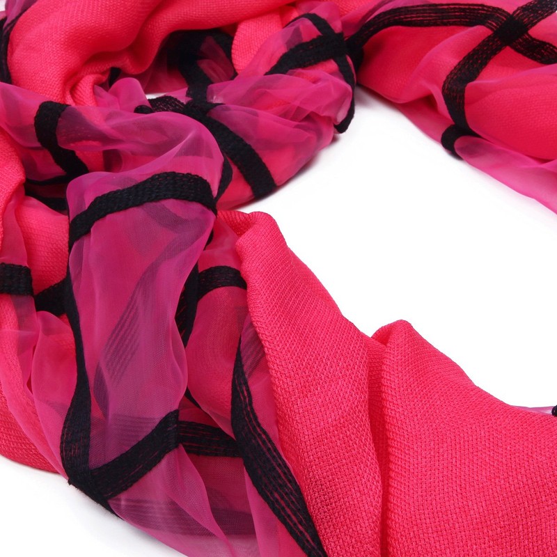 Premium 2-Layer Viscose Plaid Scarf, Hot Pink