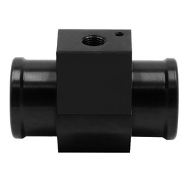 MDEOOSKY Car Water Temp Joint Pipe, Aluminum Water Temperature Joint Pipe Hose Sensor Gauge Adapter, Black Temperature Sensor Adapter with Stainless Steel Hose Clamps (34 mm)