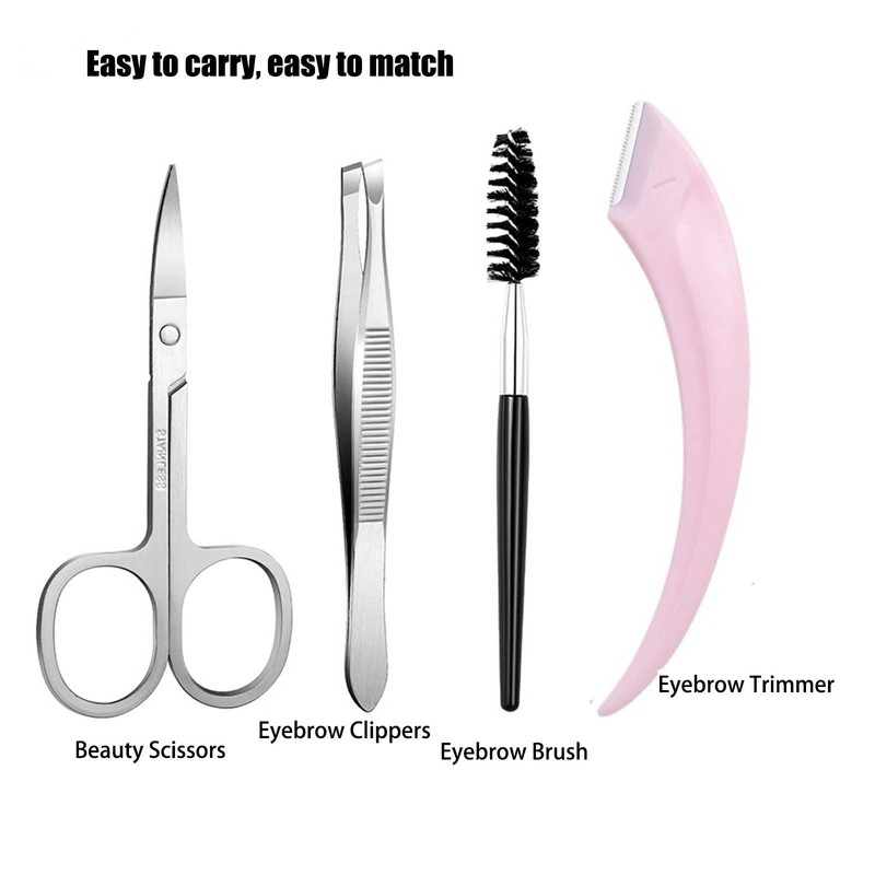 UNI-RHYTHM 4-Piece Eyebrow Shaping Tool Set, Eyebrow Trimmer，Beauty Scissors，Eyebrow Clippers，Eyebrow