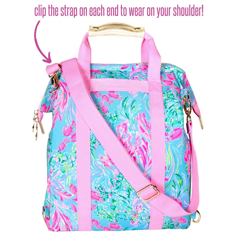 Lilly Pulitzer Insulted Backpack Cooler Large Capacity, Pink/Blue Portable Soft