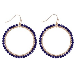 Bohemian Boho Beaded Circle Dangle Drop Earrings Hollow Round Sparkly Crystal Gold Wire Wrapped Crystal Earrings for Women Statement Jewelry-blue