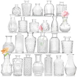 Bud Vases - in Bulk 24,Vintage Small Glass Bud Vases for Flowers, Clear Crystal Mini Vases Bud Vases in Bulk, Small Flower Vases for Centerpieces Wedding Decorations Home Flower Party Decor