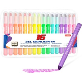 Shuttle Art Highlighter Pens 8 Colors 16-Piece Set Solid Highlighter Markers Highlighter Crayons Quick-Drying Less Likely to Smudge Retractable Gel Ink with Transparent Case for Marking Textbooks