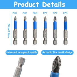 12 Pcs Screwdriver Bit Set, Magnetic Screw Driver Power Drill Bit, Electric Hand Drill Tool Accessory, for Screwdrivers Drill, 50mm (PZ1, PZ2, PZ3, PH1, PH2, PH3)