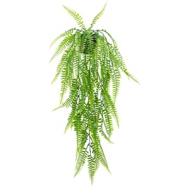 LOYWREE Fake Hanging Boston Fern Potted Plant, Artificial Potted Plant Faux Plant Hanging Plant for Shelf Home Office Indoor Outdoor Garden Greenery Decor (Black Pot), 2, Y1064-JL