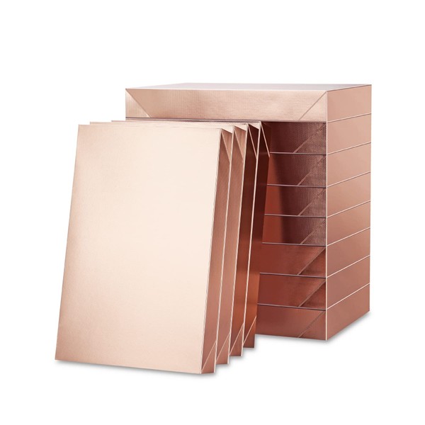 ROSEGLD 12 Large Gift Boxes with Lids 14.5x9.5x2 Inches, Gift Boxes for Clothes, Apparel Gift Boxes, Clothing Gift Boxes, Rose Gold Gift Wrap Boxes (Glossy Grain Texture)
