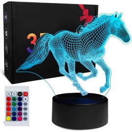 SUPERHONGJIHAO Nachtlicht für Kinder 3D Pferde LED Lampe mit Fernbedienung 16 Farbwechsel Geburtstagsgeschenk für Kinder