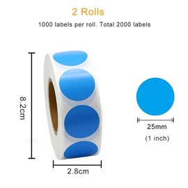 2000 Pieces Colored Dot Stickers Round, 1'' inch Self Adhesive Color Coding Labels, Circle Price Stickers for Office, Classroom, Student and Family (1000 Labels/Roll x 2 Rolls, Blue, 25 mm)