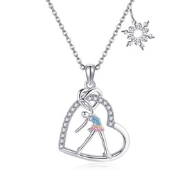 HUKKUN Figure Skating Necklace Stelring Silver Ice Skating Jewelry Gift for Women