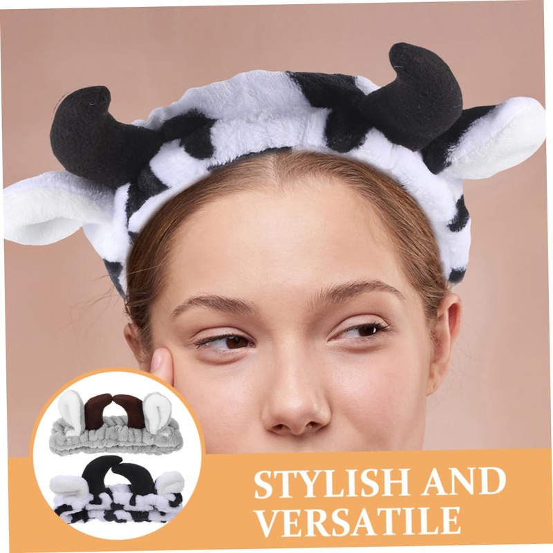 NOLITOY 2pcs Cow Print Skincare Headbands Fluffy Makeup Hair Bands